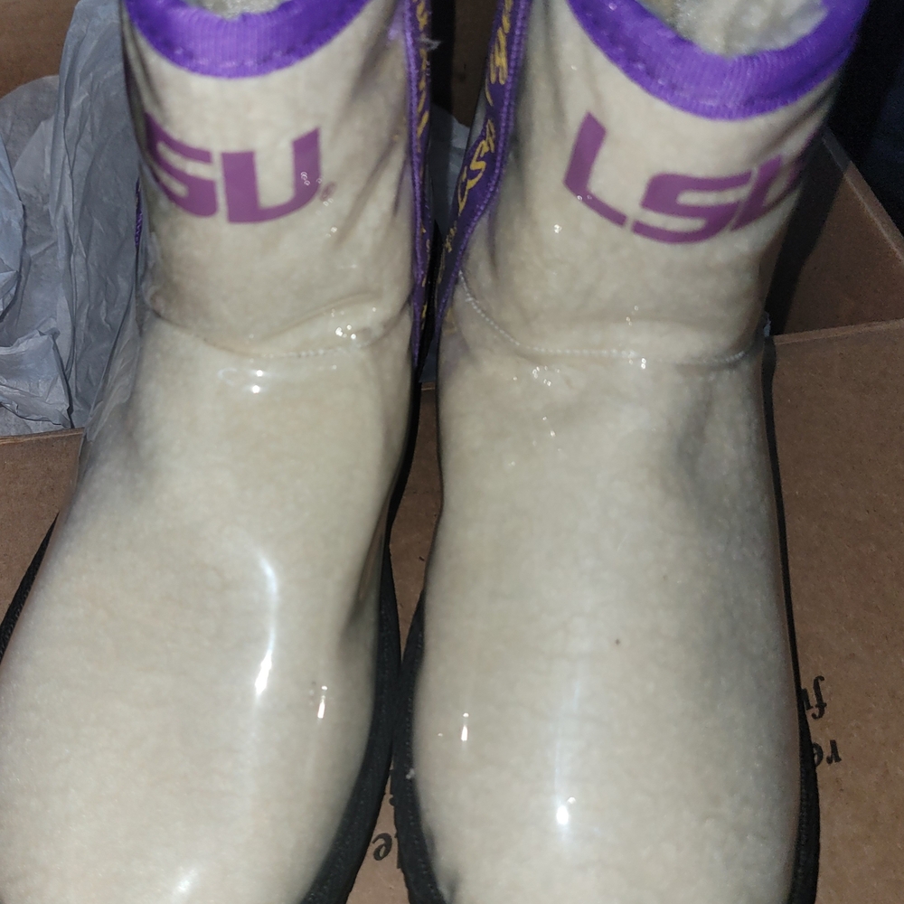 Women's LSU Winter & Rain Boots - Cream and Purple